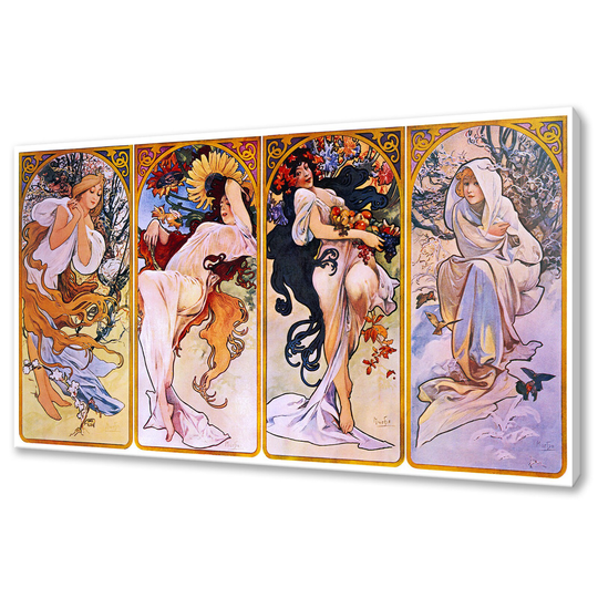 Alphonse Mucha Four Seasons 1897 Art Nouveau Reproduction Single Panel Modern Style Canvas Print Wall Picture
