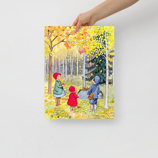 Around The Year October Poster By Elsa Beskow, Autumn Poster, Season Print, Nature