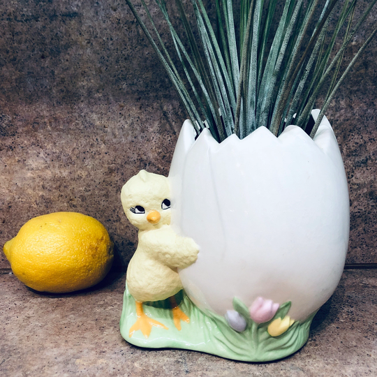 Vintage Hand Painted Ceramic Chick & Egg Succulent Planter Or Vase