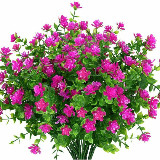 Thsinde - Outdoor Artificial Fake Flowers, Green Plastic Art for Indoor Hanging Planters Home Office Wedding Farm Decor 24pcs Red Lotus
