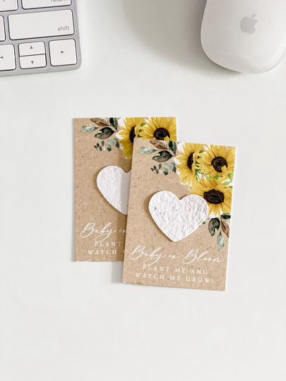 Grownotes™, Baby in Bloom Favor Cards, Seed Paper Sunflower Florals, Kraft, Plantable Favors, Shower, Wallet Size, #55
