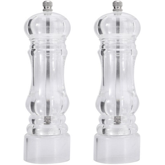 Manual Pepper Mill and Salt Shaker Set - Transparent Adjustable Grinder and Cellar - Acrylic, Clear medium