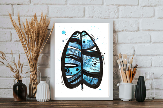 Contemporary Leaf Wall Art, Watercolor Blue Print, Unique Home Decor, Abstract Fall Seasonal Artwork, Plant Botanical Art