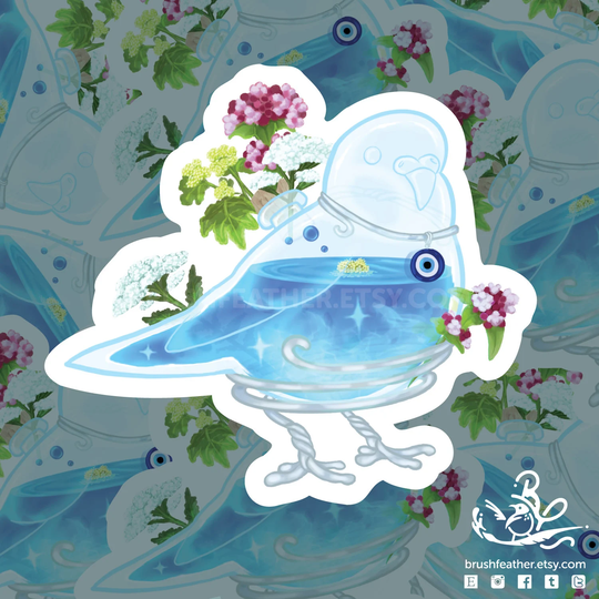 Parakeet Potion Weatherproof Sticker || "Bolstering Budgerigar