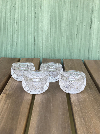 Set Of 4 Round, Cut Glass Salt Cellars