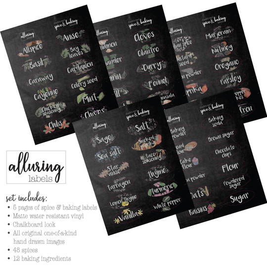 Chalkboard-Look Spice & Baking Labels, Kitchen Pantry Stickers