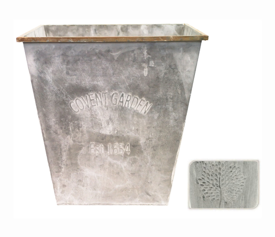 Retro Covent Garden Mulberry Tree 45cm Square Galvanised Zinc Metal Tin Plant Flower Planter Pot