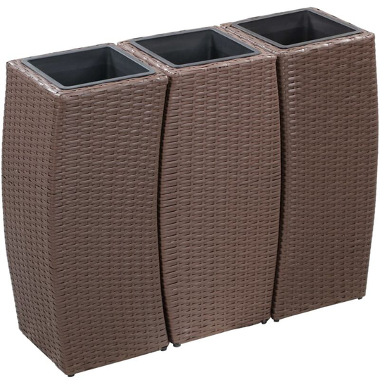 Topdeal - Garden Raised Beds 3 pcs Poly Rattan Brown FF46941_UK