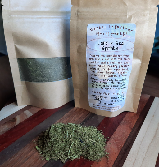 Land & Sea Sprinkle | Nutritive Sprinkle, Culinary Herbs, Nettle, Seaweeds, Parsley, Thyme, Rosemary, Oregano, Milk Thistle, Kombu, Kelp