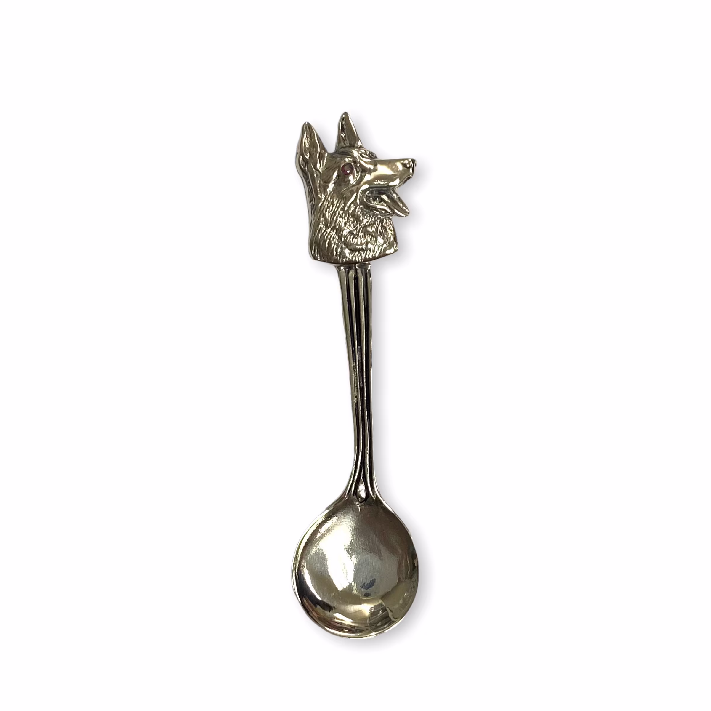 Victorian Style German Shepherd Head Salt Spoon/Pendant With Ruby Stone 925 Sterling Sliver