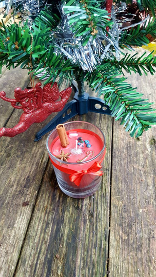 Yule ~Christmas Mulled Wine & Spiced Berry Crystal Candle With Quartz, Malachite, Carnelian, Chrysocolla Cinnamon, Star Anise Orange