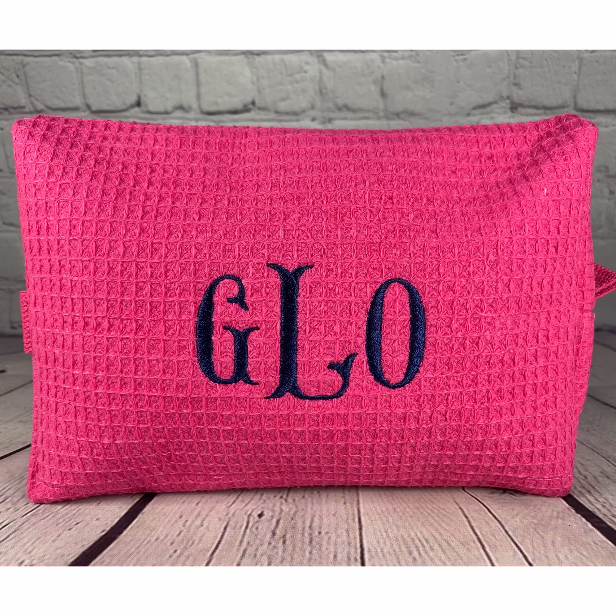 Monogram Makeup Bag, Personalized Toiletry Travel Waffle Weave Accessory Tote, Custom Monogrammed Medicine Bag