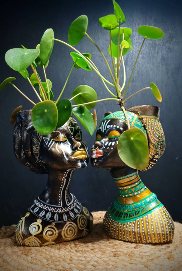 African Woman Face Shaped Flower Pot