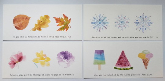 Four Seasons Watercolor Prints, Fall Winter Spring Summer