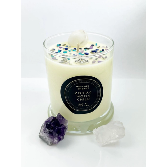 Healing Energy - Day At The Spa White Tea Moon Stone Crystal Candle Spiritual Collection Herb 100% Natural Soy Wax