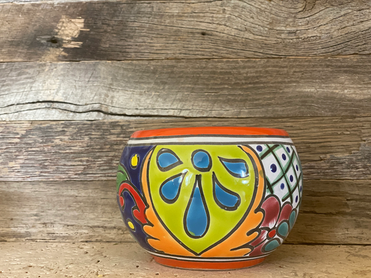 Talavera Mini Fish Bowl Planter Pot Colorful Hand Painted Mexican Clay Pottery