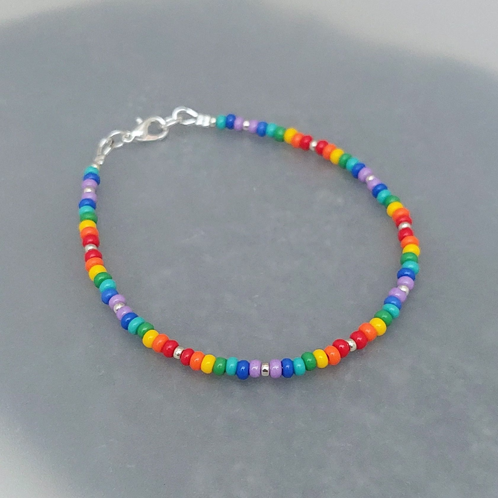 Rainbow Seed Bead Bracelet - Jewellery Beach Made in Cornwall Cornish
