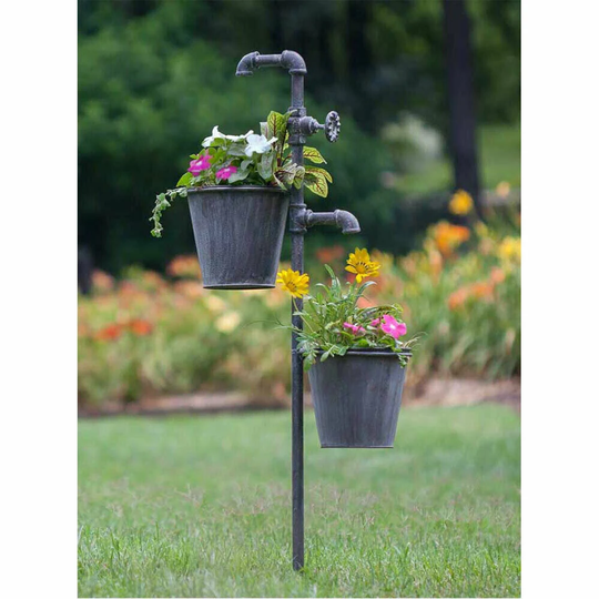 Farmhouse/Cottage Metal Faucet Garden Stake With Two Planters Free Shipping