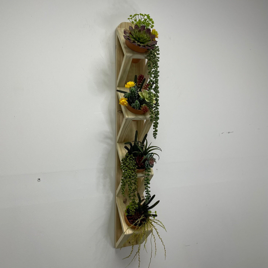 Large Natural Wood Vertical Wall Planter, Succulent Or Herb Hanging Ready To Ship, Holds Four 4