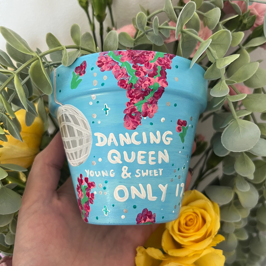 Hand Painted Dancing Queen Disco Ball Plant Pot Young & Sweet Only 17 Abba Mammia Mia