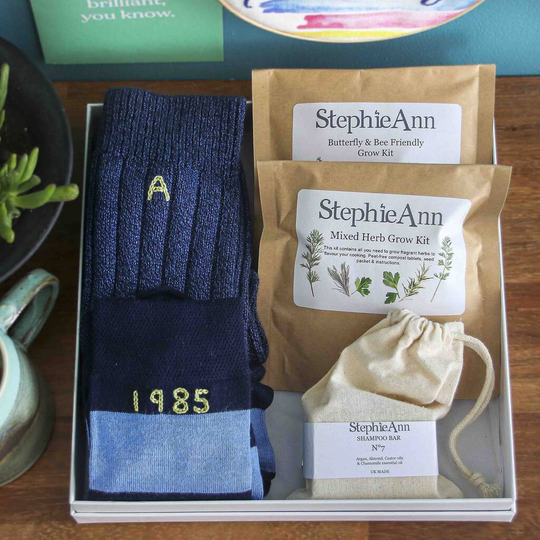 Personalised Men's Socks, Garden Seeds, Pamper Gift Set