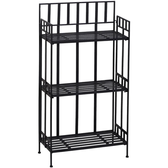 Portable Retro 3-Tier Garden Plant Stand Metal Flower Display Rack - Black - Outsunny