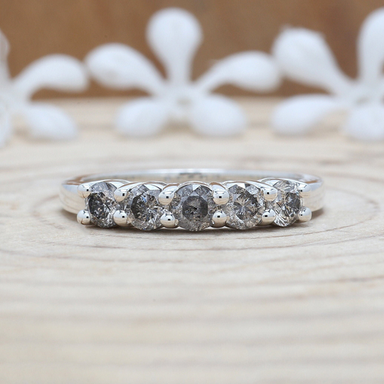 Salt & Pepper Round Brilliant Cut Diamond Band 14K Solid Rose White Yellow Gold Engagement Wedding Gift 0.76 Ct Kd928