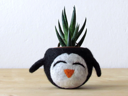 Desk Accessories | Mini Succulent Planter, Cute Happy Penguin Cactus Christmas Gift For Her, Indoor Plant Pot
