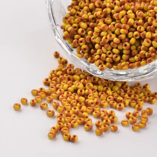 Orange & Yellow Striped Seed Beads, 40 Grams, Size 12/0 Glass Seep Beads 1.5~2x2mm Sb0247