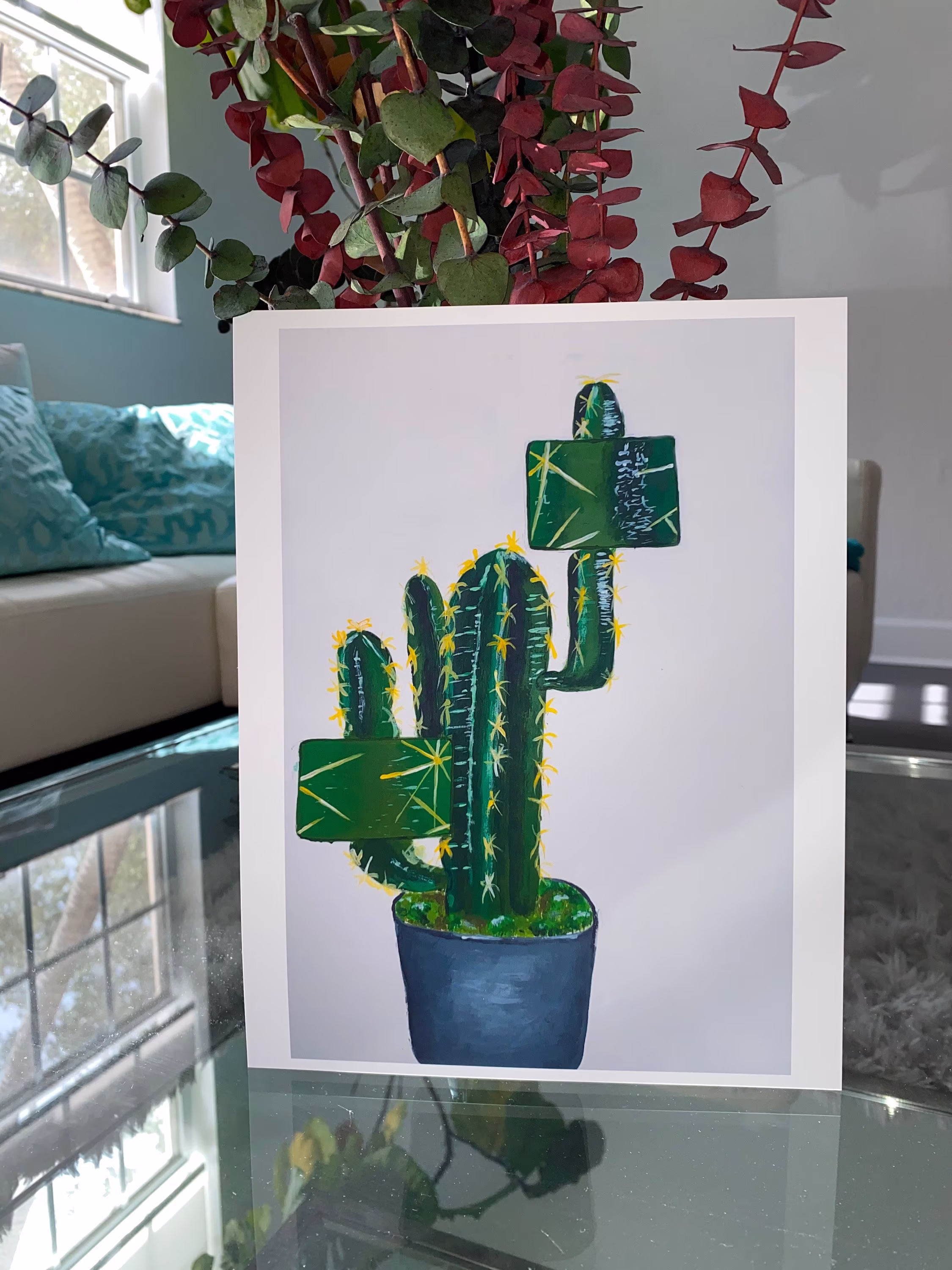 Vibrant Zoomed in Realistic Abstract Cactus Plant Acrylic Paint Art Print -11x8.5, 11x14, 16x20, -Tryingherbestco