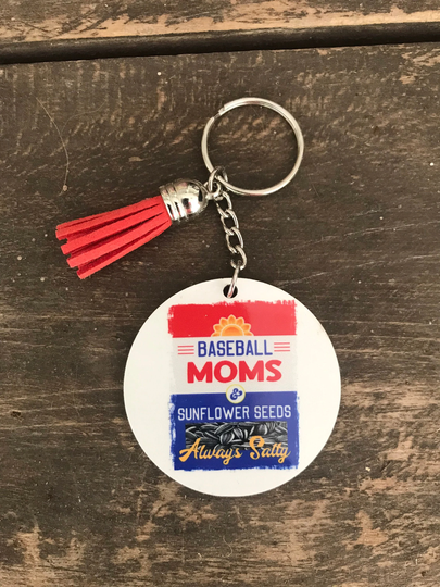 Sunflower Seed Mom Keychain With Tassel-Baseball Moms & Seeds Keychain-Baseball Mommas-Keychains