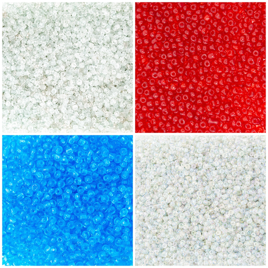 50G Transparent Seed Beads. App. 500 X 4mm-6/0, 1500 3mm-8/0 Or 3000 2mm-11/0