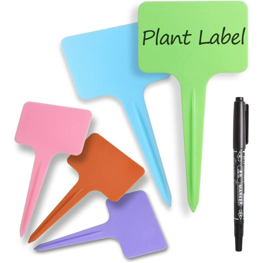 100 Plastic Plant Tags, Reusable T-Tag with Markers, Garden Plant Tags 2.35 x 3.95 inch (approx. 6 x 10 cm)