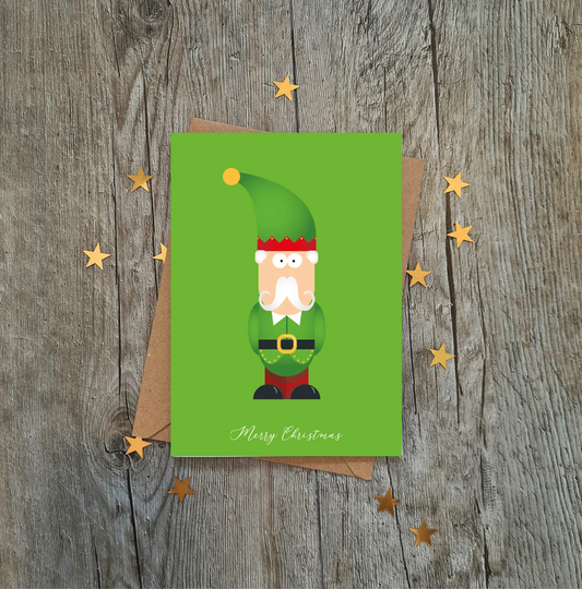 Cute Green Elf Christmas Card | Merry Xmas Holidays Luxury Seasons Greetings Santa Snowman Reindeer Penguin