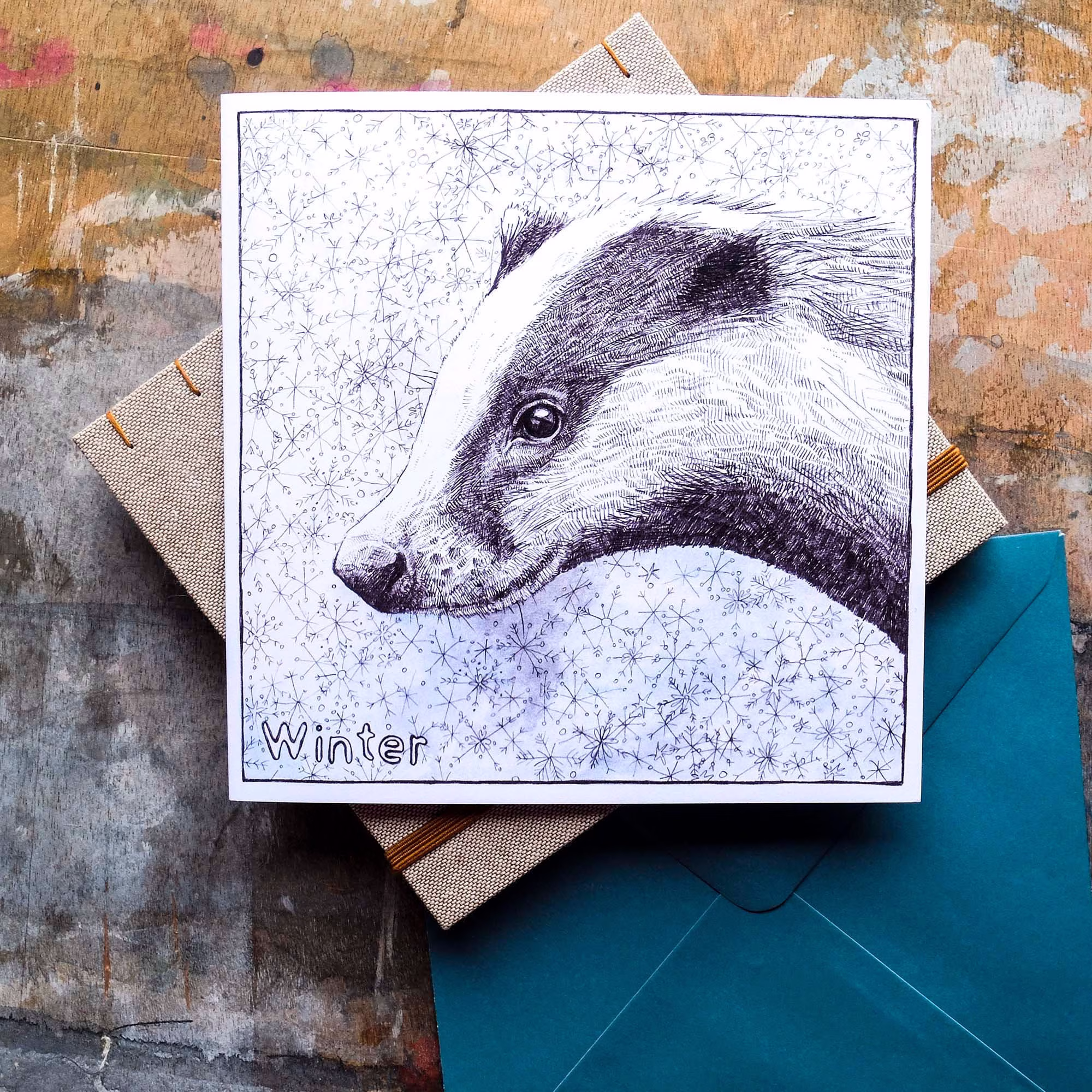 Blank Winter Card - Badger in The Snow, Christmas Card, Seasons Print
