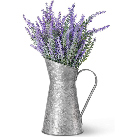 Bearsu - Galvanized Metal Jug Vase Rustic Style Metal Pitcher Flower Holder with Lavender Artificial Flowers Farmhouse Home Decor for Living Room