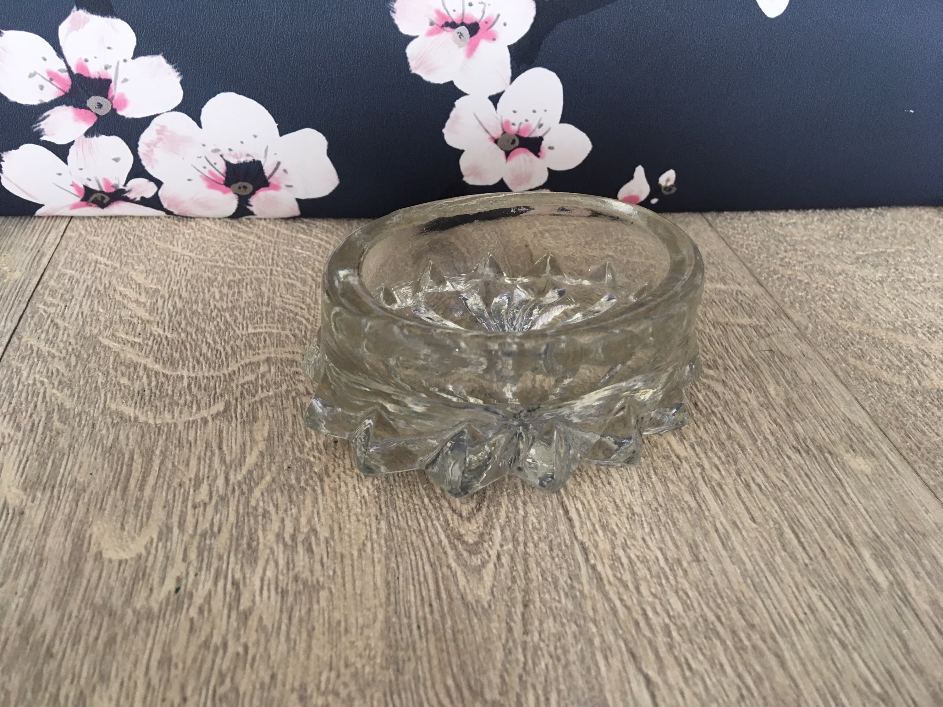 Glass Salt Cellar - Vintage Cut Glass Oval Open Salts Dish in Clear With Starburst Base