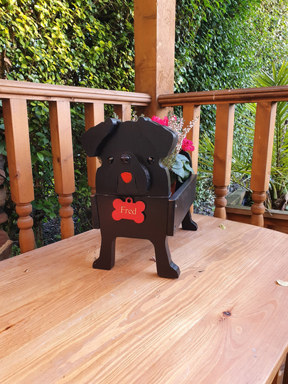 Black Pug Pet Planter, Birthday Gift