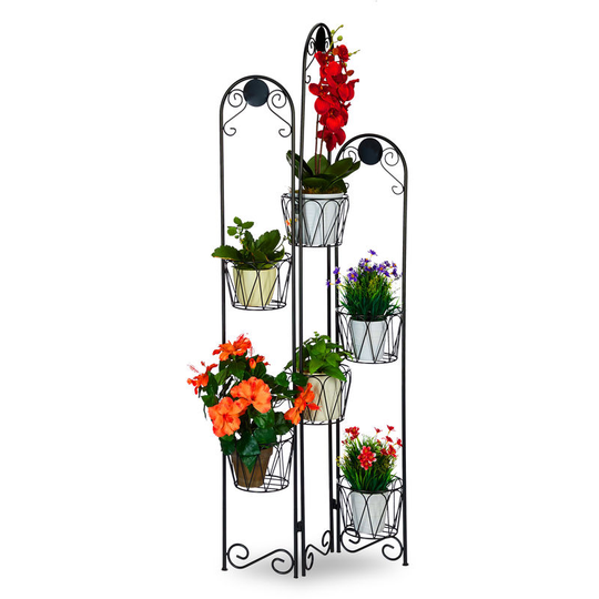 Relaxdays - Metal Flower Rack, Paravent for Potted Plants, 6 Tiers, Etagere for In- and Outdoor Use, h 140 cm, Black