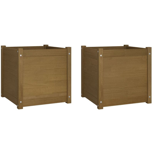Garden Planters 2 pcs Honey Brown 50x50x50 cm Solid Pinewood Vidaxl Brown