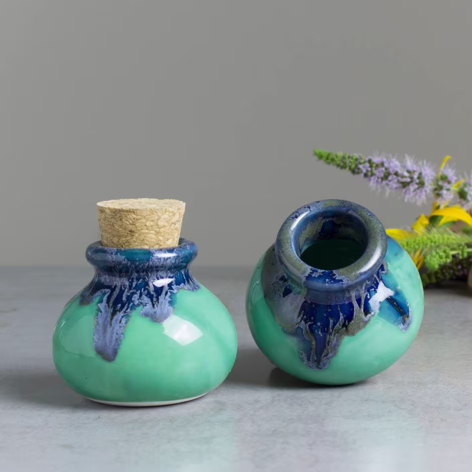Ceramic Jar With Cork Lid, Mint Green Blue Small Spice Jars, Kitchen Gifts, Herb Bottle, Christmas Gift Ideas, For Mom Chef