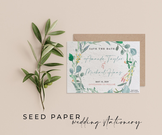 Plantable Seed Paper Eco-Friendly Sustainable Biodegradable Wedding Save The Date Invitation - Versailles