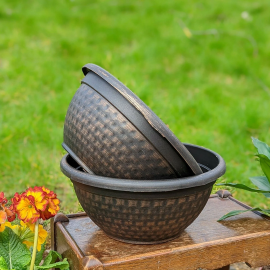 Set Of 2 Copper Plastic Plant Pot 30cm Round Garden Bowl Planter Cover