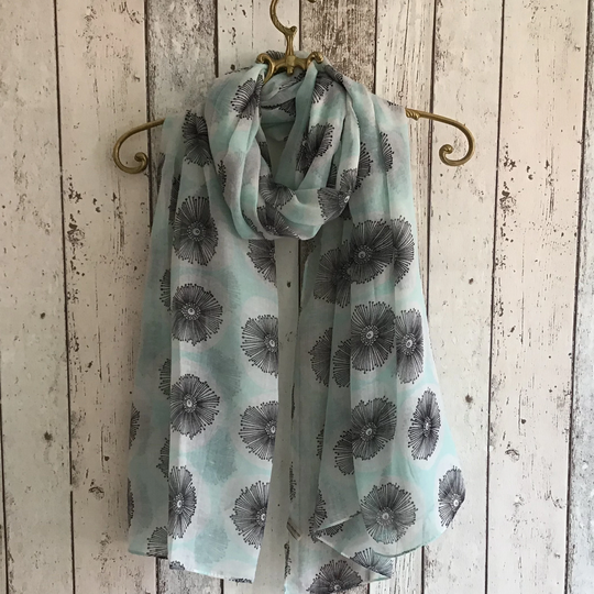 Dandelions Scarf /Green Dandelion Scarf /Dandelion Green Black Dandelions New Season/Festival Boho Scarves