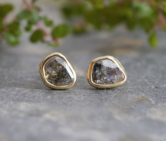 Salt And Pepper Diamond Studs In 18ct Yellow Gold, Gold