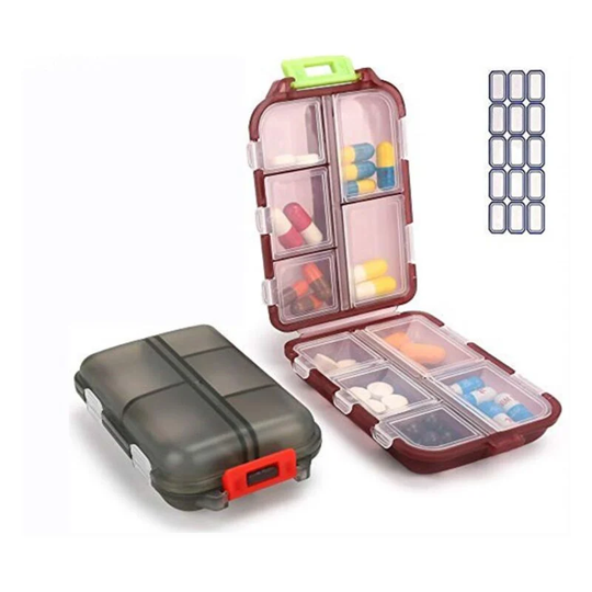 2pcs travel pill box, portable pill case, pill dispenser, with 10 compartments for different medications