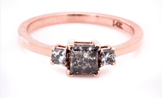 Salt & Pepper Diamond Ring, Natural Princess Cut Engagement 14K Gold Gift For Her