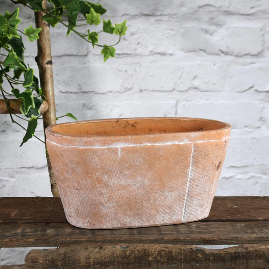 Rustic Ceramic Trough | 28cm Indoor Herb Planter Flowerpot Vintage Style Plant Pot