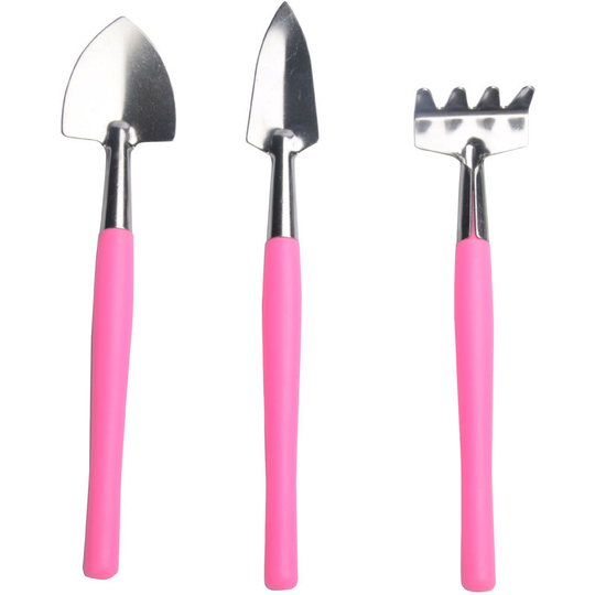 Muff - Gardening Tools, Mini Gardening Kit, 3 Piece Pet Rake, Garden Plant Tool Set Pink