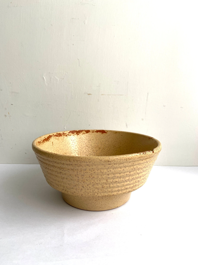 Vintage German Indoor Speckle Glazed Terracotta Pot - Tan Worn Pottery Planter Plant Fruit Bowl